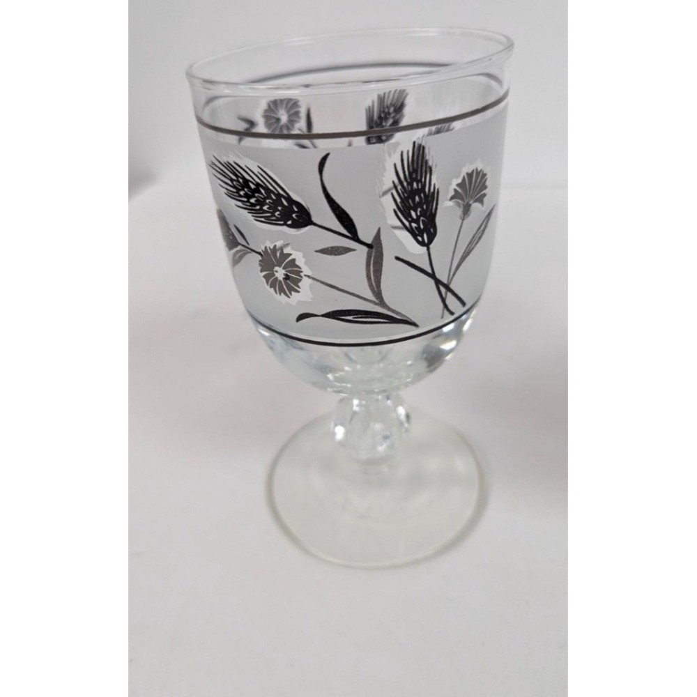Vintage Libbey Silver Wheat Frosted‎ Glass Goblet Mid Century Mint Condition